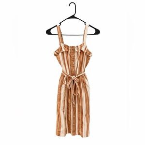 Tan and White Striped Midi Dress - S - Great Condition